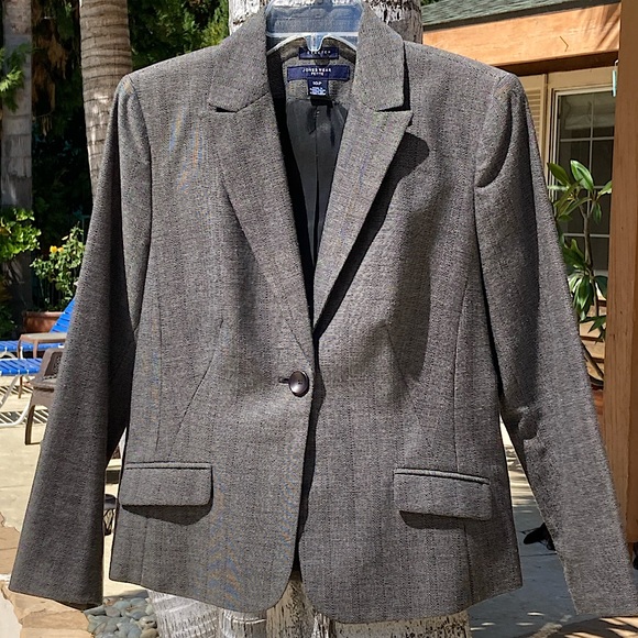 Jones Wear Tweed Blazer Gray Stretch Blend 10 Petite Vintage
